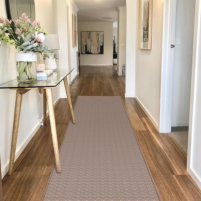 Kitchen Runner Rugs Non Skid Washable, 6ft Absorbent Jute Kitchen Rug Carpet, Braid Hallway Floor Sink Mat Non Slip, Light Brown