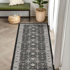 Hallway Washable Runner Rug - 2x6 Kitchen Rugs Entryway Rug Runner Vintage Soft Floor Mat Non Slip Indoor Farmhouse Carpet for Bathroom Living Room Bedroom (2 X 6, Black)