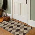 2x4 Easy Jute Diamond Entryway Rug - Plaid Rug for Patio Kitchen Bedroom Home Office, Woven Low Pile Washable Beige Black Geometric Front Door Décor