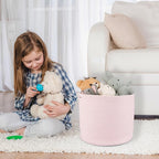 Cotton Rope Basket For Girls Kids 16”X14” Baby Laundry Baskets Nursery Bin Round Woven Basket Organizer For Storage Toys Blankets Shoes Clothes pink