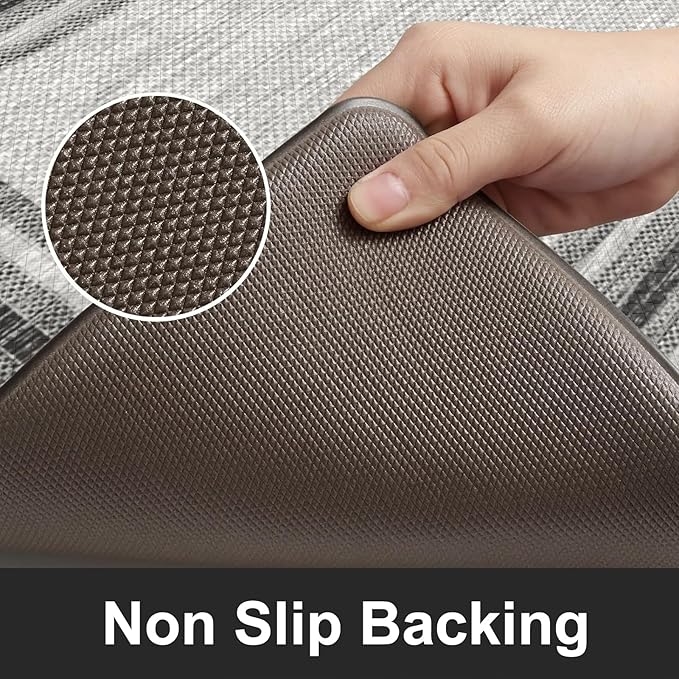 KIMODE Anti Fatigue Kitchen Mats for Floor 2PCS,17"x47"+17"x29" Farmhouse Kitchen Rugs Non Slip Rubber Backing,Waterproof Cushioned Standing Mat for Office,Laundry,Sink,Desk,Grey