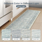 KIMODE Anti Fatigue Kitchen Mats for Floor, Boho Vintage Kitchen Rugs Sets of 2, Cushioned Kitchen Floor Mats Non Slip, Comfort Rugs for Kitchen Floor, Sink, Laundry, Desk Blue 17"x47"+17"x29"