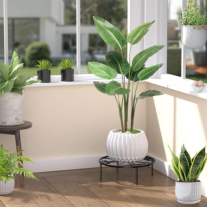11.4 IN Plant Stand 1 PIC Metal Flower Pot Holders Indoor Tall 3.5'' Plant Rack Plant Riser Plant Shelf Accessories For Living Room Balcony Round Black