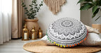 CRAFT KALA Boho Large Floor Pillow Pouf Cover Mandala Meditation Room Pillow Cover for Adults Round Bohemian Seating Pouf Cushion Cover for Kids Playroom 22" Grey Ombre