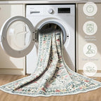Round Area Rug for Living Room: 6 ft Floral Washable Circle Rug Soft Non-Slip Carpet Indoor Stain Resistant Low Pile Small Circular Rug for Bedroom Entryway Kitchen Nursery Home Office Green Beige