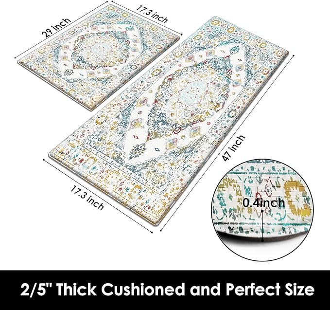 Arttown Boho Anti-Fatigue Kitchen Rug Set of 2 Cushioned Floor Standing Mat Waterproof Non-Slip Mat and PVC Ergonomic Comfort Foam Rug