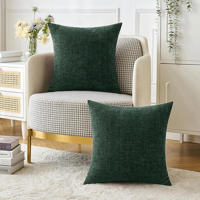 MIULEE Pack of 2 Green Throw Pillow Covers 20x20 Inch Soft Chenille Pillow Covers for Sofa Living Room Couch Solid Dyed Cases