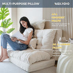 MAXYOYO Folding Sofa Bed, Tufted Bean Bag Bed with Pillows Floor Mattress for Adults, Extra Thick and Long Floor Sofa, Full Floor Couch Bed for Bedroom Living Room, Beige, 54x91 Inch