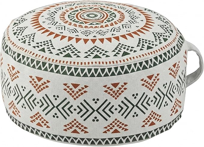 MOCOFO Unstuffed Round Pouf Cover - Boho Geometric Ottoman Footstool Cover with Handle, Tribal Fabric Floor Cushion Storage Bag for Living Room, Bedroom, Nursery (Sage Green/Terracotta)