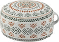 MOCOFO Unstuffed Round Pouf Cover - Boho Geometric Ottoman Footstool Cover with Handle, Tribal Fabric Floor Cushion Storage Bag for Living Room, Bedroom, Nursery (Sage Green/Terracotta)