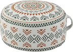 MOCOFO Unstuffed Round Pouf Cover - Boho Geometric Ottoman Footstool Cover with Handle, Tribal Fabric Floor Cushion Storage Bag for Living Room, Bedroom, Nursery (Sage Green/Terracotta)
