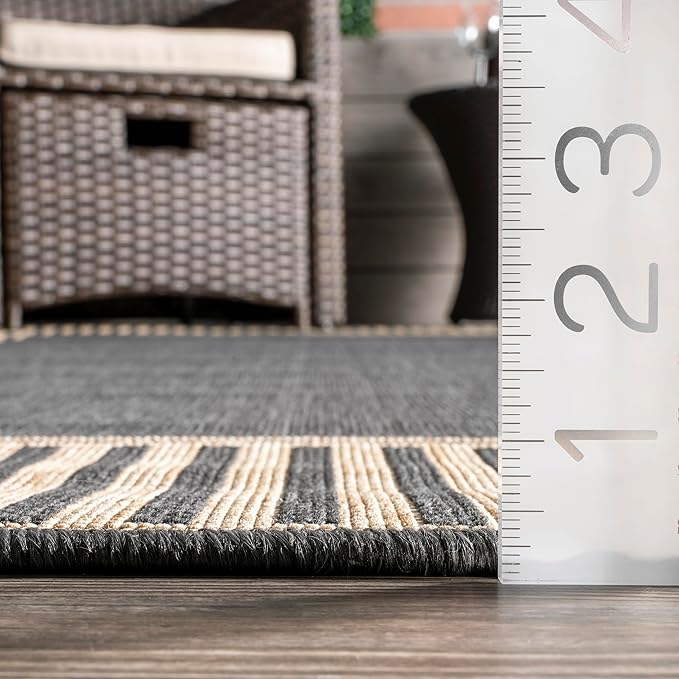 Nuloom Asha Dark Grey/Ivory, 3'6" x 5', Casual, Striped Border, Soft and Cozy, High Traffic, Stain Resistant, Easy Clean, Durable Area Rug for Indoor/Outdoor Patio, Deck, Porch, Garden, Courtyard