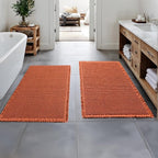MIULEE Orange Set of 2 Waffle Bathroom Runner Rugs, Boho Bath Rug Non Slip Washable, Super Absorbent Runner Bath Mats, Rubber Backed Shower Mat for Hallway Bedroom Laundry Room, 2'x4'(24x48 Inch)