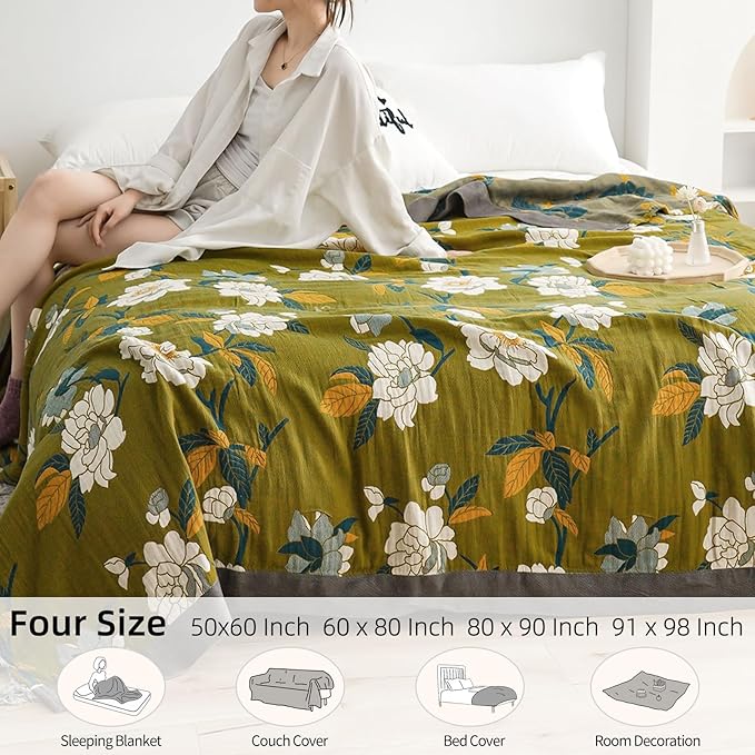 Boho Throw Blanket for Bed - 100% Pure Cotton Ultra Soft Rustic Quilt - Farmhouse Decor Bed Blankets, All Season Rustic Throw for Sofa Couch Chair(50"×60", Boho Floral)