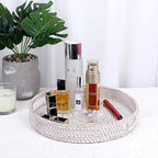 Hipiwe Round Rattan Serving Tray with Handles - Hand-Woven Wicker Tray - Decorative Candle Organizer - Storage for Breakfast, Drinks, Snacks - Coffee Table Centerpiece - Large (11.8" x 11.8" x 1.9")
