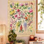 Vintage Flowers Tapestry 48”x36”, Long Vertical Wall Hanging Reference Illustrative Botanical Tapestries for Bedroom Aesthetic Floral Tapistry Botanical Plants Tapestry Wall Hanging Cute Bedroom Decor
