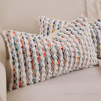 Boho Lumbar Pillow Cover 12x20 Inch Pack of 1 Farmhouse Rectangle Decorative Couch Throw Pillow Cover Blue Orange Chenille Tufted Striped Pillowcase for Living Room Sofa Bed