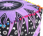 CRAFT KALA Large Hippie Mandala Meditation Floor Ottoman Pillow Cushion Pouf Cover Square Poufs Cover Bohemian Circle Floor Cushion Cover Outdoor Living Room Decor 18X18X14 inches, Purple Burning Sun