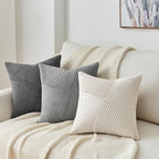 Topfinel Set of 2 Decorative LightGrey Throw Pillow Covers 22x22 Inch Soft Corduroy Pillow Covers Boho Textured Striped Patchwork Cushion Cases for Couch Sofa Bed Cute Aesthetic Home Decor