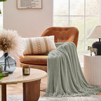 inhand Throw Blanket for Couch Bed,Chunky Chenille Woven Soft Blankets with Tassels, Cozy Boho Farmhouse Fall Winter Decor,Warm for Women,60"x80",Extra Thick-Light Grey