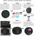 Thgonwid Unstuffed Moroccan Ottoman Pouf Cover, Ottoman Footstool Storage Solution, Bean Bag Chair, Foot Rest, Black