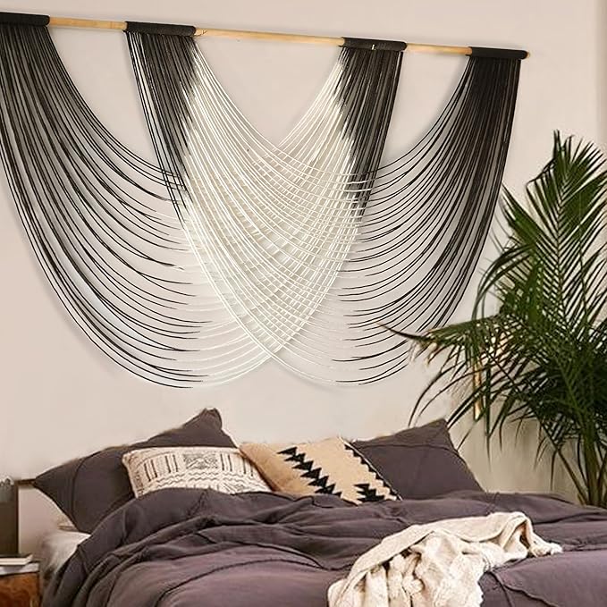 Jakalin Large Macrame Wall Hanging Black Dip Dyed Fiber Wall Art Macrame Wall Decor Boho Home Decor Bedroom Living Room,59" W x 35" L