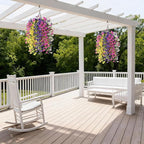 INQCMY Artificial Fake Hanging Plants Flowers Basket for Spring Outdoor Outside Decoration,UV Resistant Faux Silk Flower in Planter for Home Patio Porch Balcony Garden Yard Decor(Mixed Color)