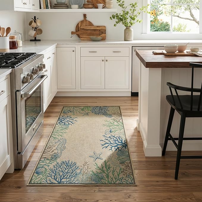 LIVEBOX Easy Jute 28''x43'' Front Porch Rug, Outdoor Non Slip Washable Kitchen Rug Modern Coastal Animal Area Rugs Floor Hello Welcome Door Mat Carpet for Entryway Porch Doorway(Blue 28''x43'')