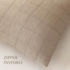Foindtower Set of 2 Decorative Linen Check Throw Pillow Covers Neutral Farmhouse Vintage Cushion Covers Modern Coastal Boho Home Decor for Sofa Chair Couch Bedroom Living Room,16×16 Inch,Camel