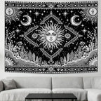 Accnicc Black and White Sun and Moon Tapestry Hippie Boho Celestial Wall Tapestry for Bedroom Aesthetic Vintage Plant Spiritual Small Tapestries Wall Hanging for Dorm Living Room Decor 60 x 44 Inch