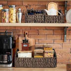 Ollieroo Rattan Storage Baskets, Handwoven Wicker Storage Bins with Built-in Handles, Storage Container Baskets for Shelves, Bedroom, Bathroom, Laundry Room or Kitchen(Black)