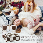 WRENSONGE Checkered Throw Blanket, Coffee Soft Cozy Fluffy Warm Hand Made Throw Blankets for Couch, Sofa, Chair, Bed, Camping, Picnic, Travel Lightweight Bed Blanket - 50"*70"