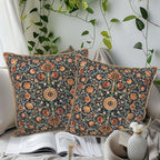 Vintage Floral Soft Velvet Throw Pillow Covers Set of 2 Burnt Orange Navy Flowers Plant Decorative Pillow Covers 18x18 Inch Art Botanical Pillow Case For Sofa Couch Outdoor Farmhouse Home Decor