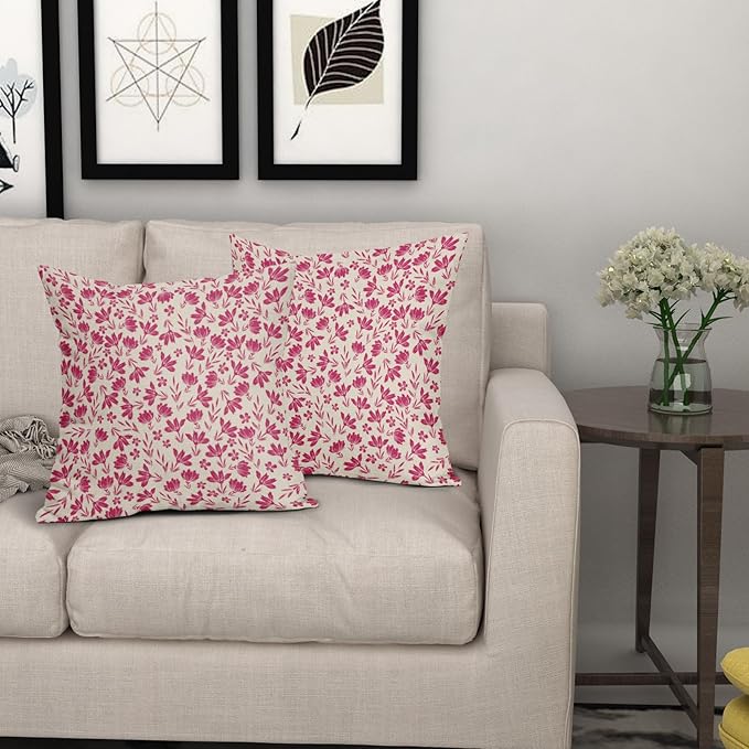 Hot Pink Floral Pillow Covers 20x20 Set of 2 Vintage Rustic Old Style Cute Small Flower Pink Cream Print Decorative Outdoor Pillowcases Farmhouse Throw Cushion Case Decor for Couch Sofa Bed