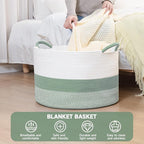 CLHMILY&Z Round Cotton Rope Storage Basket - 22x14.2 Inches - Cute Nursery Bin, Baby Toy Organizer, Green Organizer for Home Decor, Multi-Purpose Home Tidy Solution