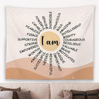 MNOSAIOO Inspirational Boho Sun Wall Tapestry Hanging for Classroom Kids, I Am Brave Important Tapestry, Motivational Mental Health Tapestries Wall Decor for Bedroom Therapy Office Home 60x50 inch