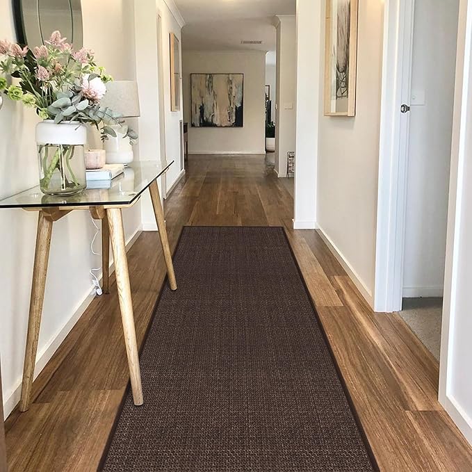 5ft Kitchen Runner Rugs Non Skid, Absorbent Small Jute Kitchen Carpet Sink Rug, Rubber Backed Indoor Enterway Runner, Deep Brown