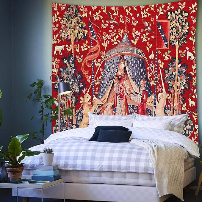 FEASRT European Royal Tapestry Unicorn with Lion, Large 40x30 Inches Soft Flannelette, for Bedroom, Living Room, Dorm