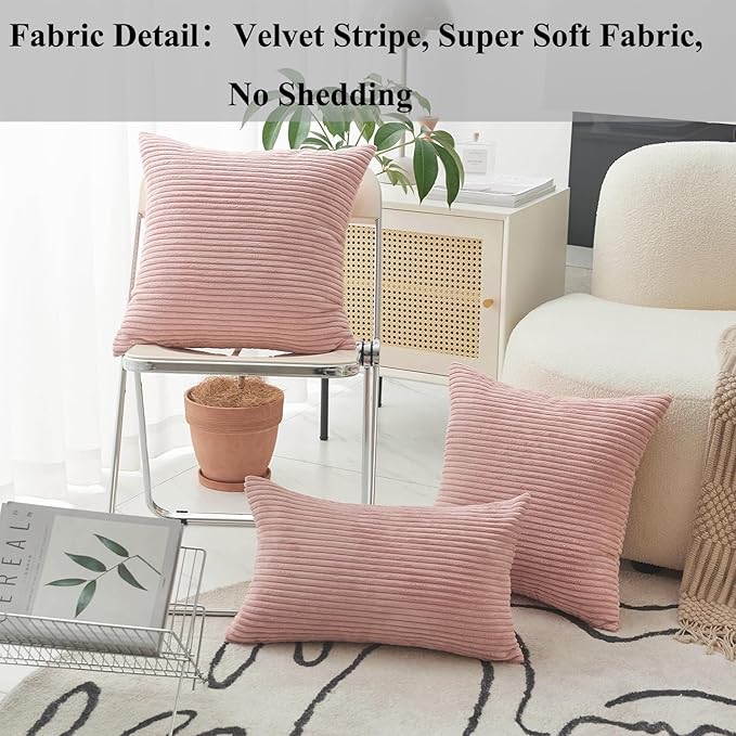 Home Brilliant Pillow Covers 26x26 Euro Shams Set of 2 for Couch Plush Velvet Corduroy European Pillow Sham for Girl's Room Decor, 26 x 26 inch, Baby Pink