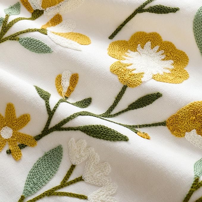 Embroidered Floral Throw Pillow Covers Summer Decorative Couch Pillow Covers Farmhouse Green Floral Tufted Pillow Covers 20x20 Square Cushion Cases Set of 2 for Living Room Couch Sofa Bed Home Decor