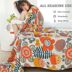 MSGKV Cotton Throw Blanket for Couch Bed 90''x98'', Floral Soft Farmhouse Blanket Spring Decorative Quilt Gifts for Women Muslin