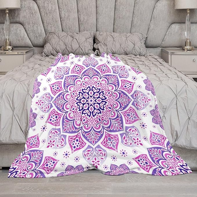 Boho Mandala Floral Throw Blanket Bohemian Hippie Flower Blanket for Sofa Bed Couch Chair Or Dorm 30"x40"