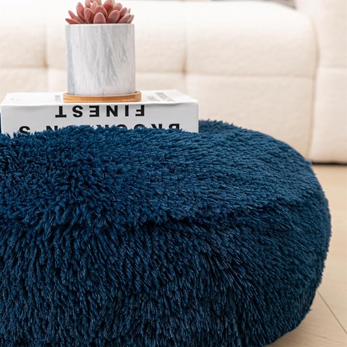 Asuprui Soft Floor Pillow Large Floor Cushion for Sitting Fur Meditation Pillow Premium Yoga Pillow for Living Room Bedroom Balcony Outdoor (Navy Blue Floor Pillow with Insert)