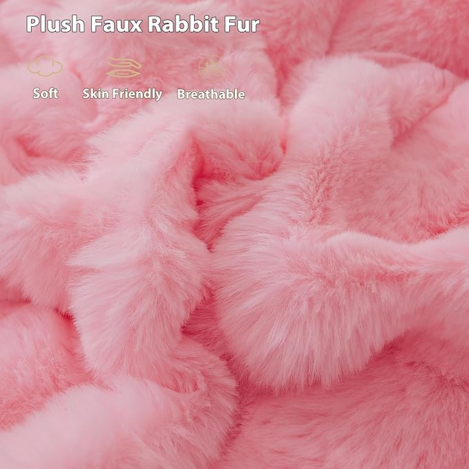 LIFEREVO Luxury Fluffy Faux Rabbit Fur Throw, Plush Fuzzy Bubble Waffle Blanket for Couch Sofa, Soft Cute Furry Blanket Home Decoration, Shaggy Lap Throw for Bedroom Living Room Office, 50x60, Pink
