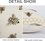 Honeycomb Throw Pillow Cover 12x 20, Gold Embroidered Bumble Lumbar Linen Pillow Cushion Case, Bee Farmhouse Home Decor for Outdoor Couch Bedroom Car