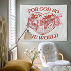 AQYIP Pink Christian Tapestry Wall Hanging, Coquette Pink Bow for God so Loved the World Christian Tapestry Decorative, Bible Verse Wall Blanket Decor for Girls Dorm Apartment Bedroom, 50x60 Inch