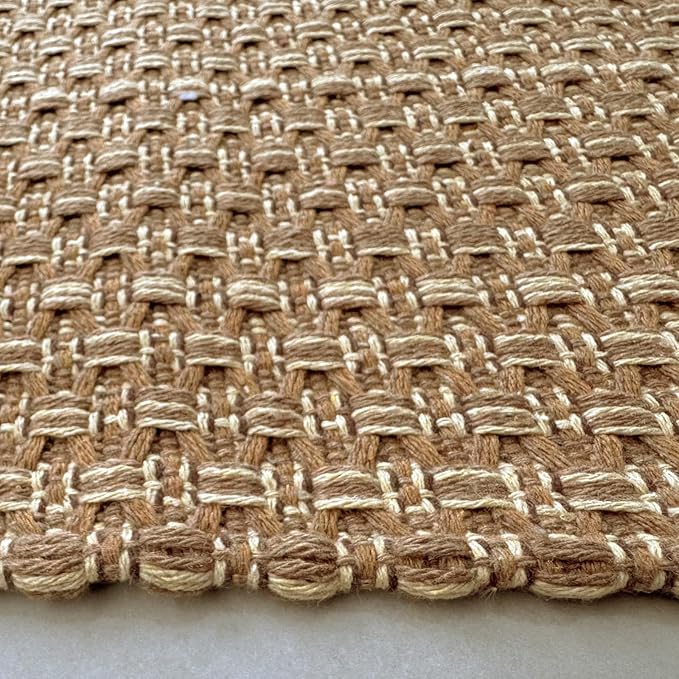 Entryway Rug 2x4 ft,Boho Small Area Rug,Washable Neutral Braided Rug,Solid Faux Jute Rug with Rubber Backing for Bedroom,Kitchen,Front Doors,Tan Brown
