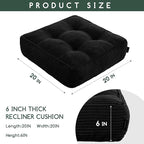 HIGOGOGO Tufted Corduroy Recliner Seat Cushion for Elderly, 20x20x6 Inch Extra Large Square Seat Cushion for Recliner Chair, Floor Pillow, Office Chair, Car, No Pressure on Thighs, Black