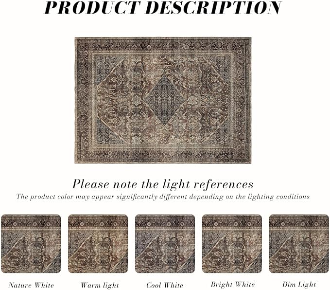 Area Rug 5×7, Large Vintage Boho Rug,Ultra-Soft Low Pile, Washable, Non Slip,Stain Resistant, Printed Carpet for Living Room Bedrooms Playroom Office Kitchen,Oat/Antiquity