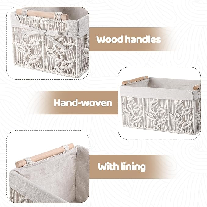 HOSROOME Storage Baskets for Shelves Organizing Gift Basket Empty Woven Baskets for Closet Boho Decor Basket for Bathroom Living Room Bedroom,White